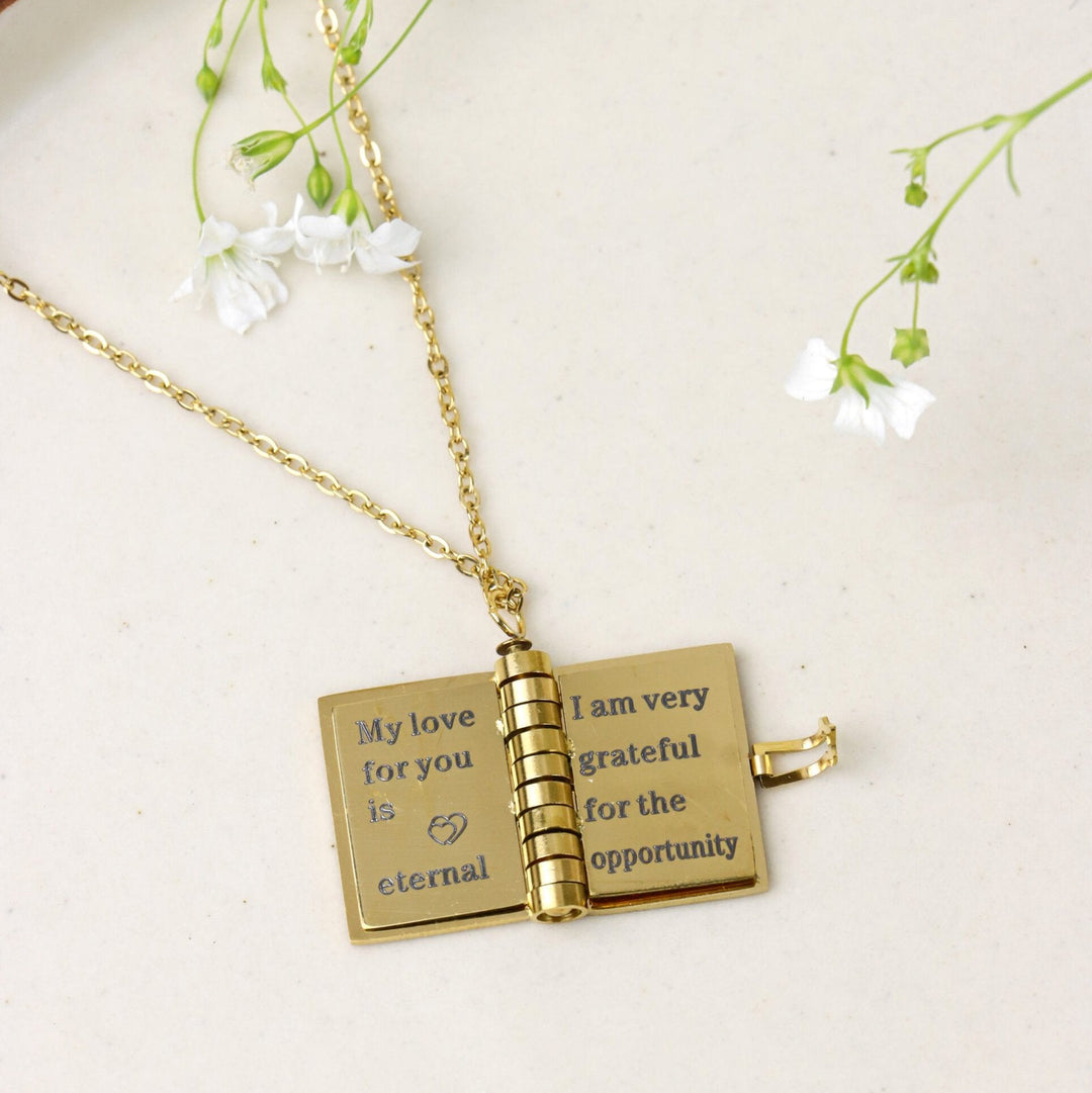 Gold Book Pendant Necklace