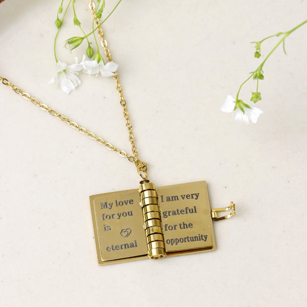 Gold Book Pendant Necklace
