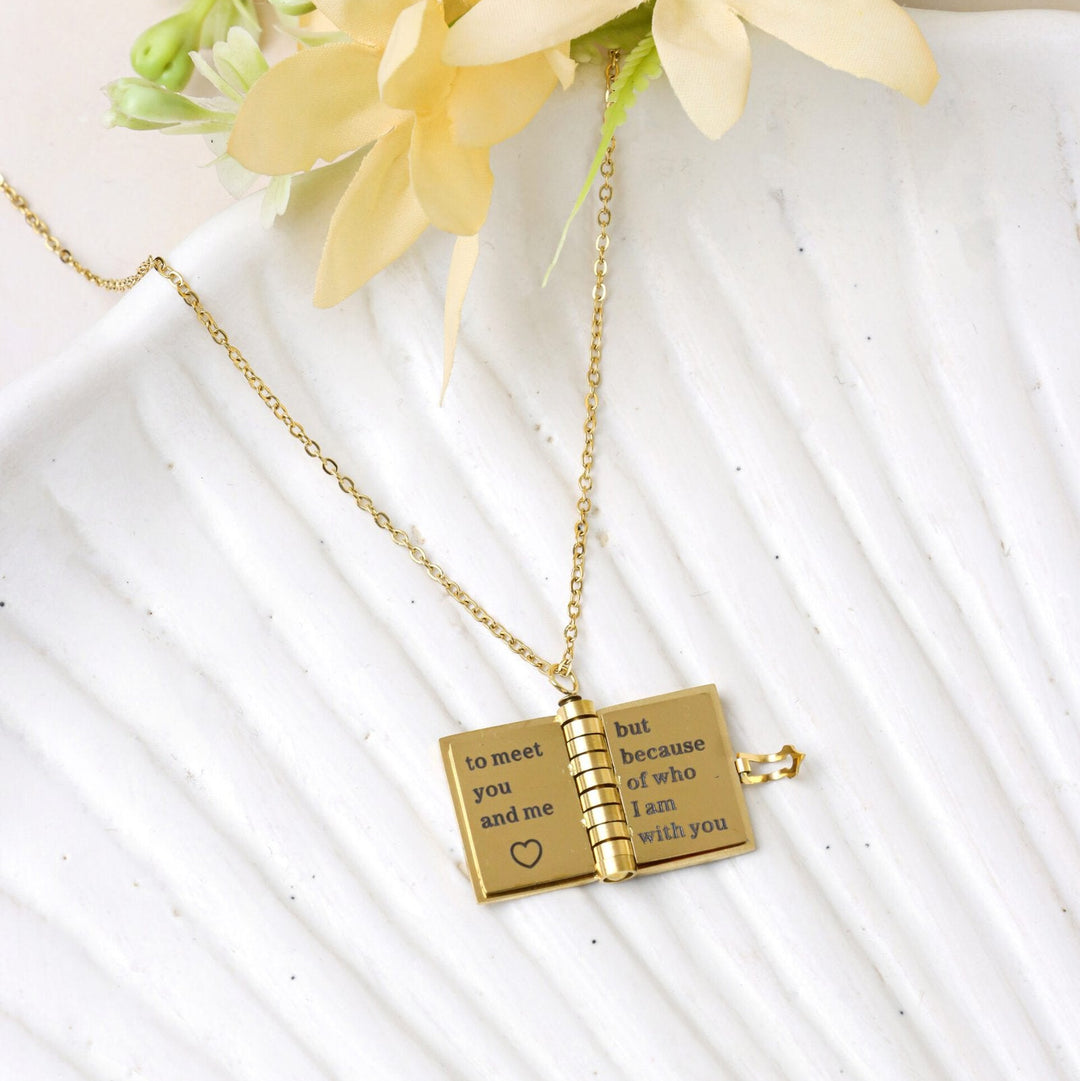 Gold Book Pendant Necklace