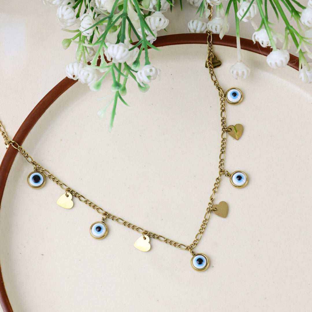 Evil Eye & Heart Charm Necklace