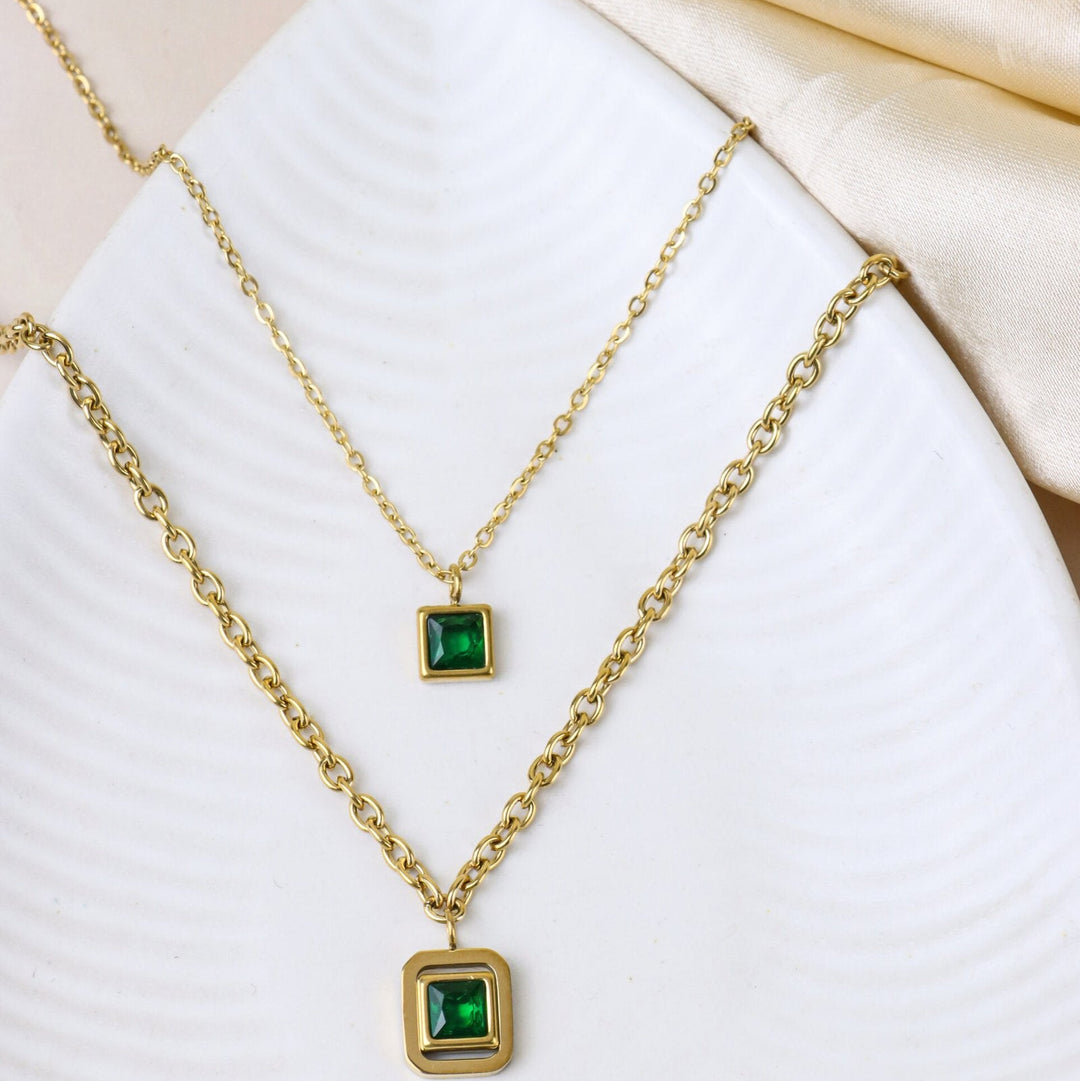 Green Square Gemstone Necklace