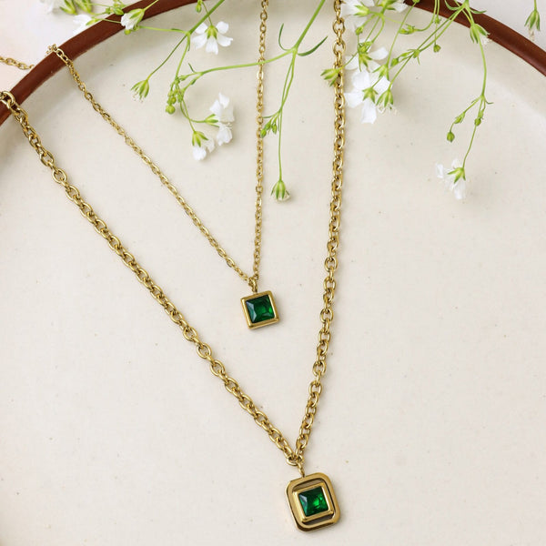Green Square Gemstone Necklace