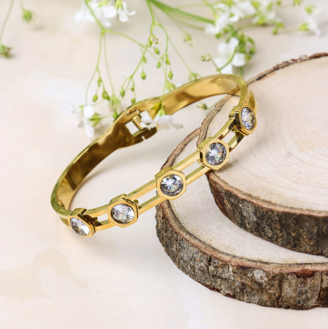 Crystal-Studded Gold Bracelet