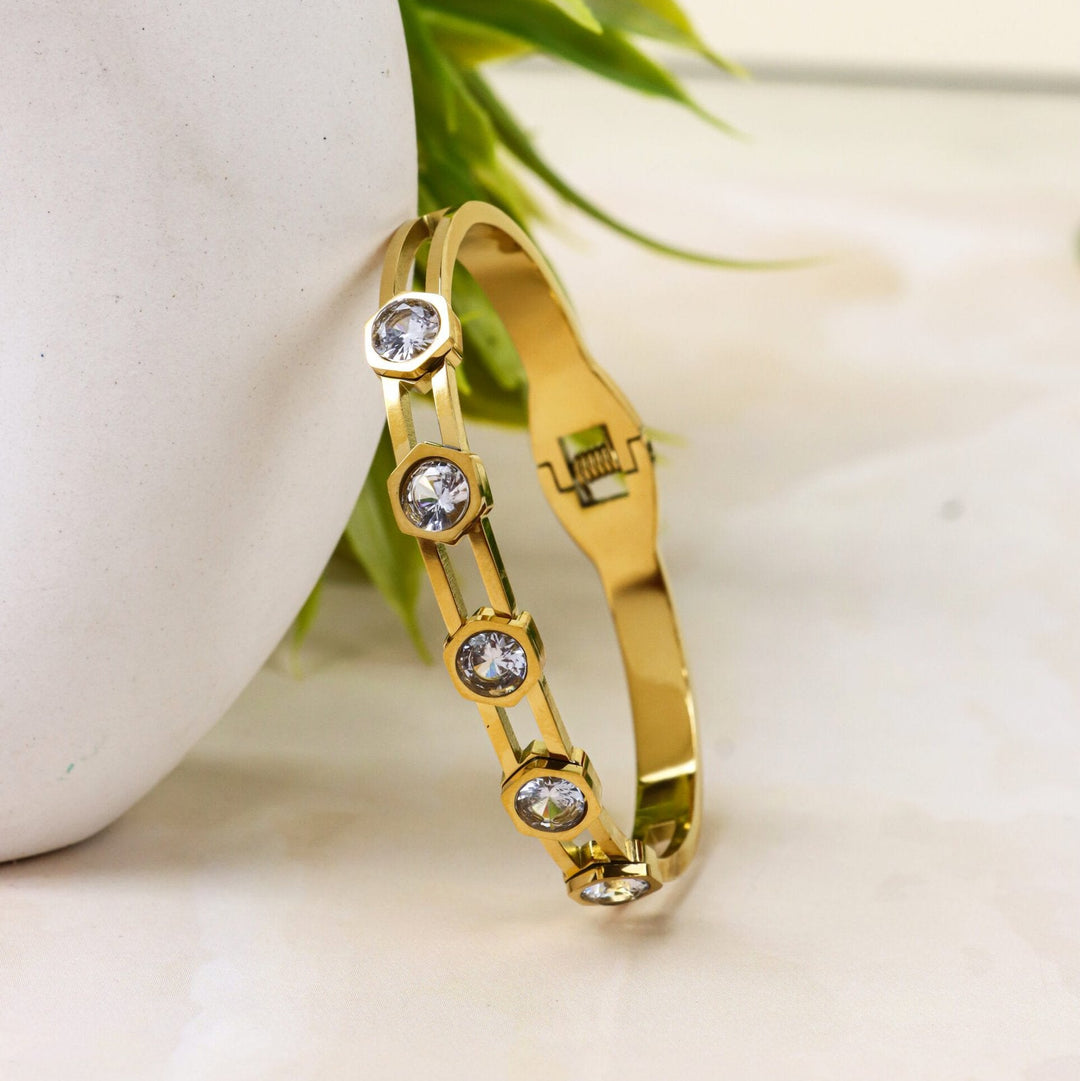 Crystal-Studded Gold Bracelet