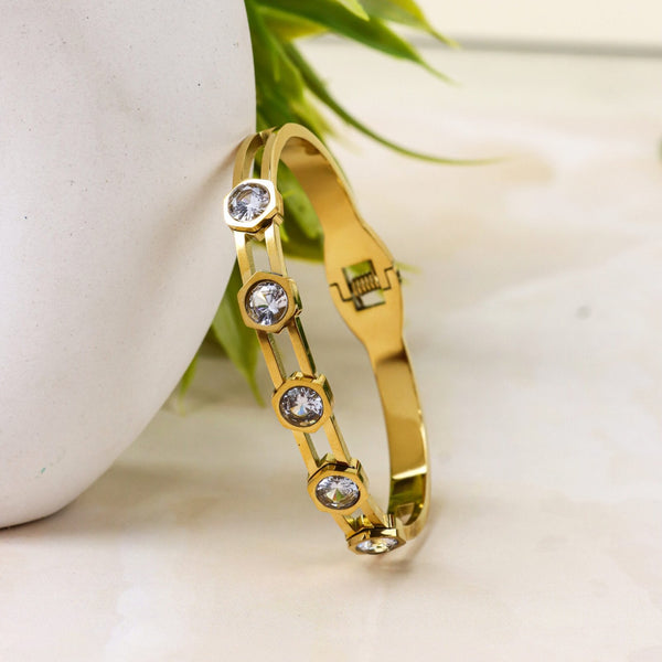 Crystal-Studded Gold Bracelet