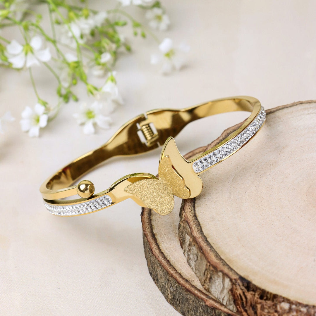 Gold Butterfly Bracelet with Crystal