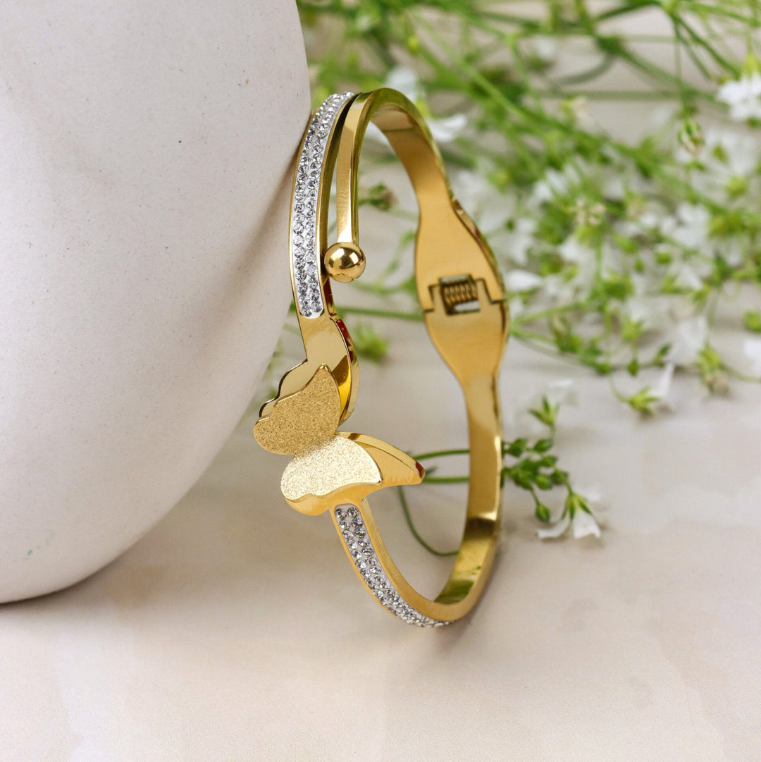 Gold Butterfly Bracelet with Crystal