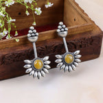 Load image into Gallery viewer, Sunflower Stud Earrings with Yellow Stone
