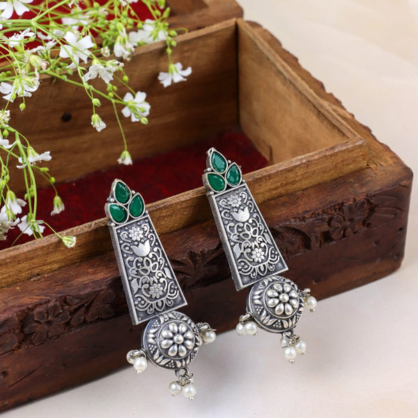 Dangling Earrings with Green Stones