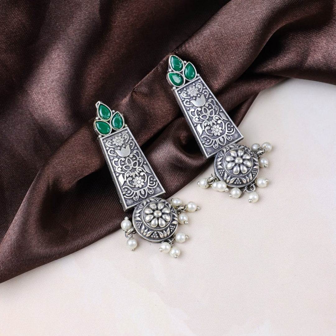 Dangling Earrings with Green Stones