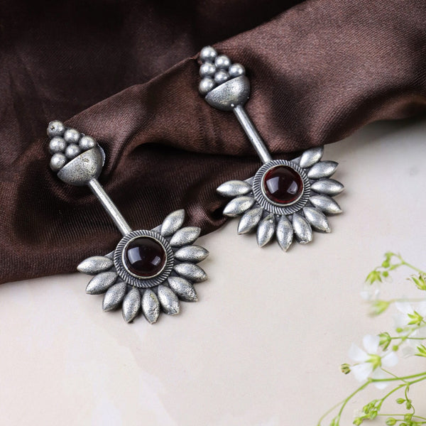 Sunflower Stud Earrings with Red Stone