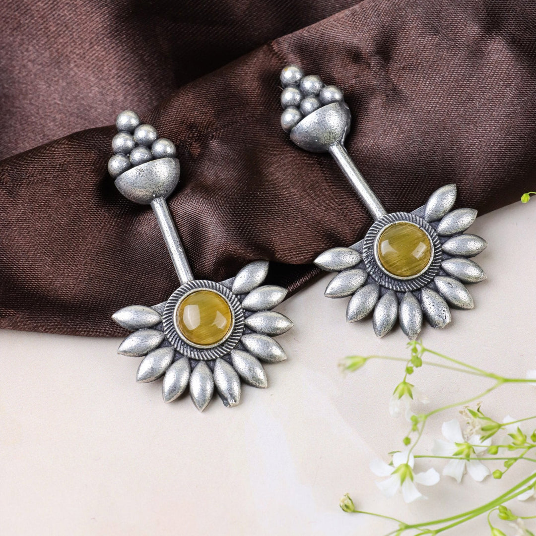 Sunflower Stud Earrings with Yellow Stone