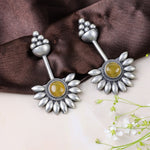 Load image into Gallery viewer, Sunflower Stud Earrings with Yellow Stone
