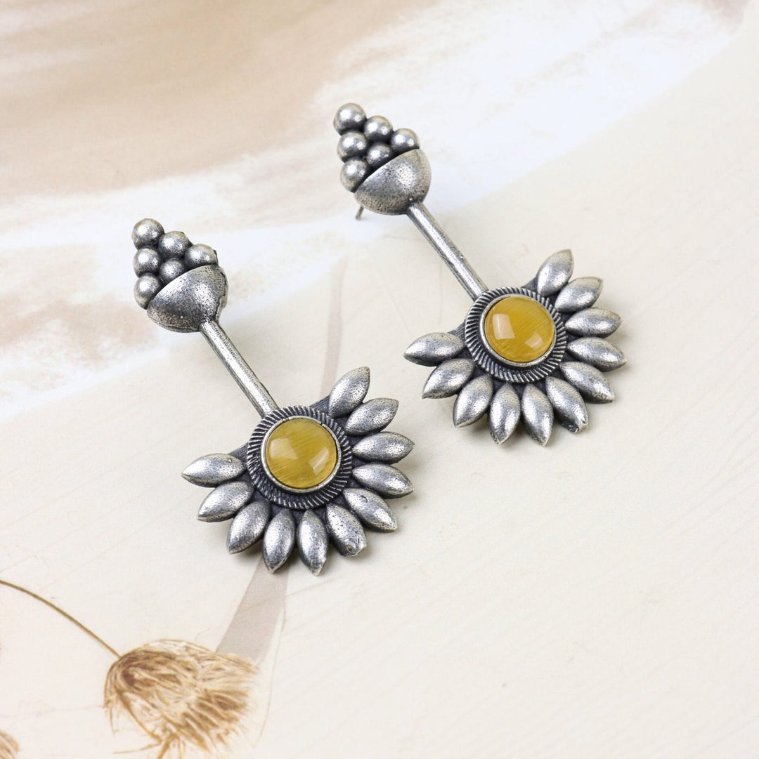 Sunflower Stud Earrings with Yellow Stone