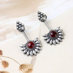Load image into Gallery viewer, Sunflower Stud Earrings with Red Stone
