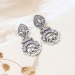 Load image into Gallery viewer, Pink Stones Earrings with Elephant Motif
