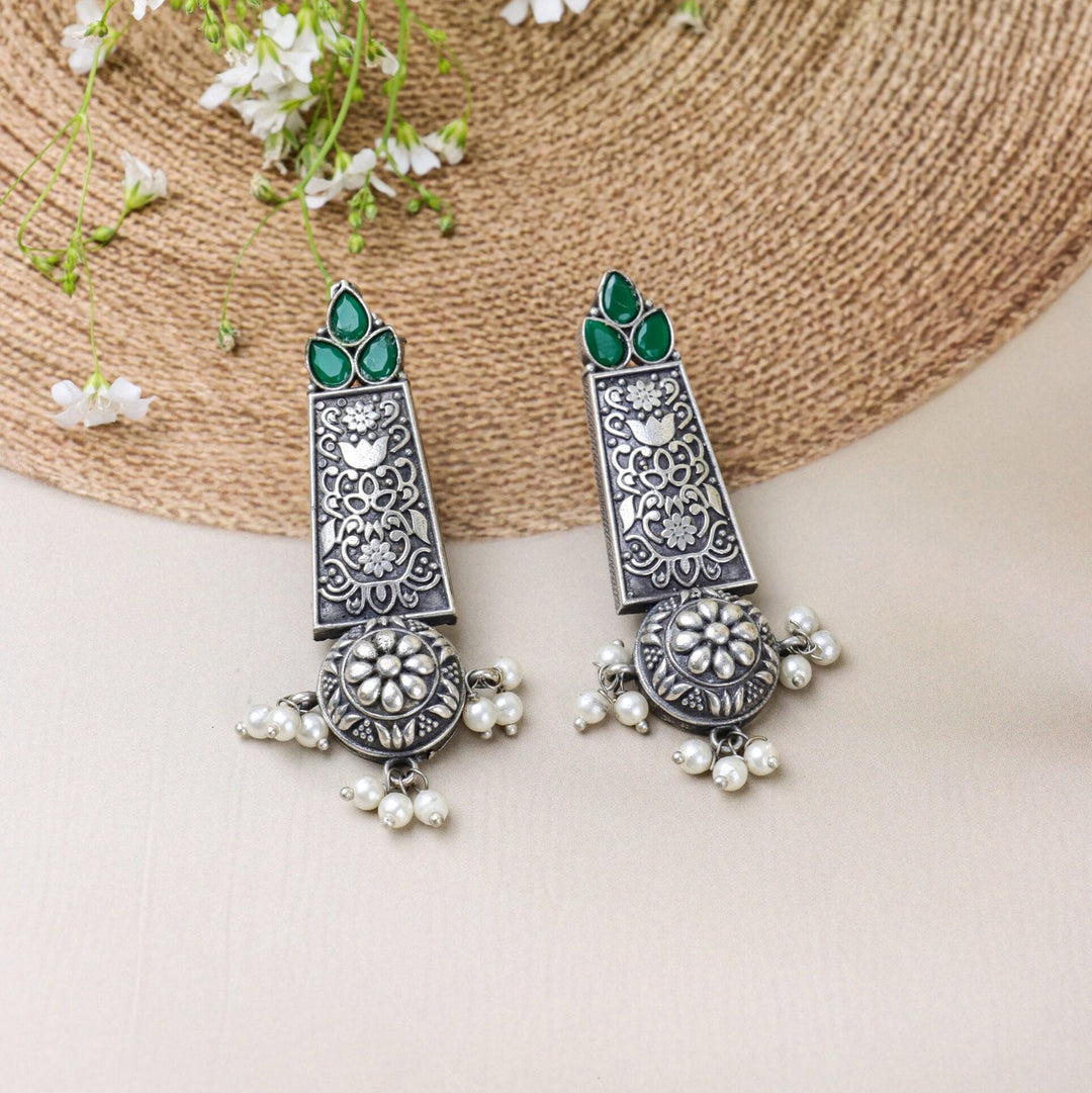 Dangling Earrings with Green Stones