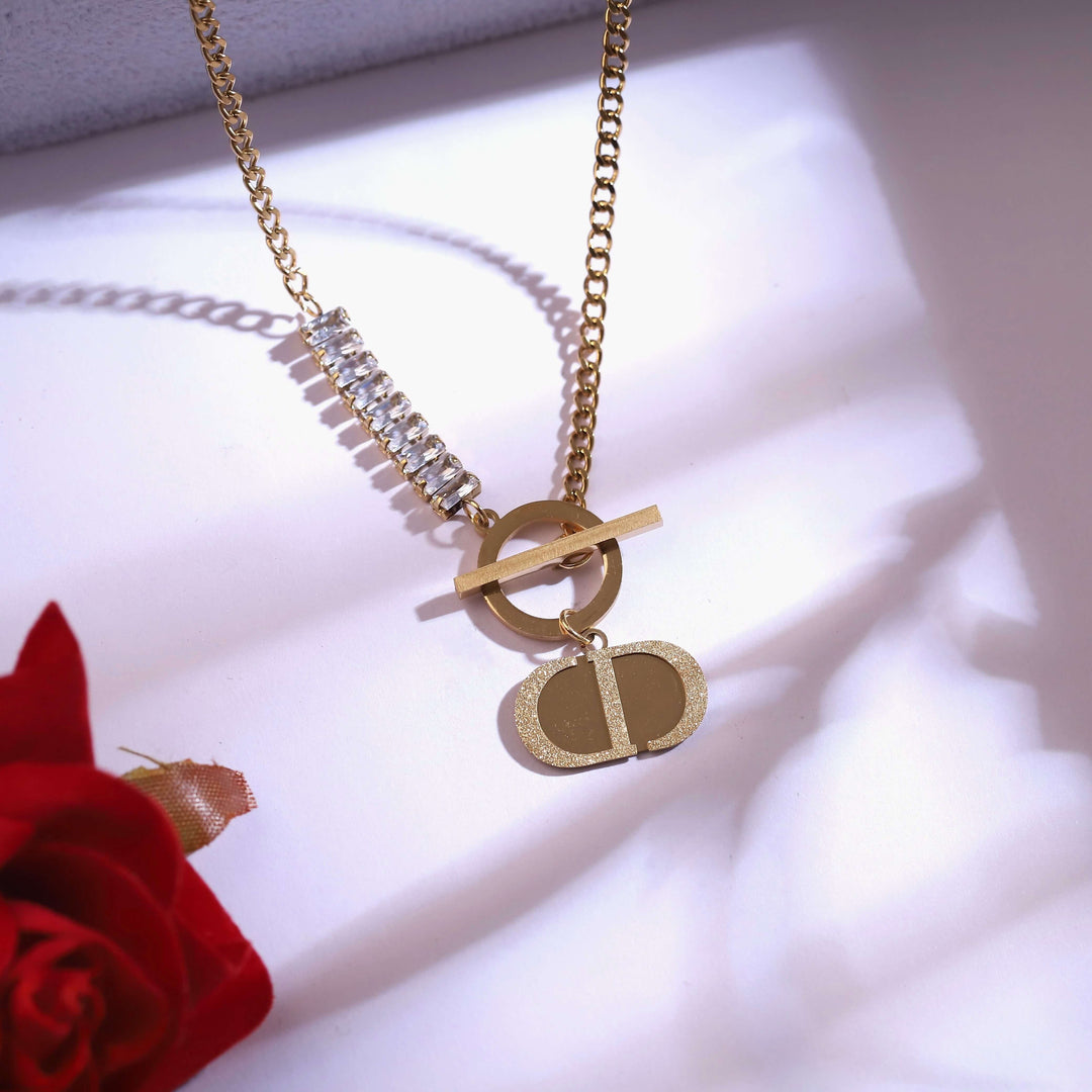 Premium Toggle Chain Necklace with Designer Charm & Crystal Bar