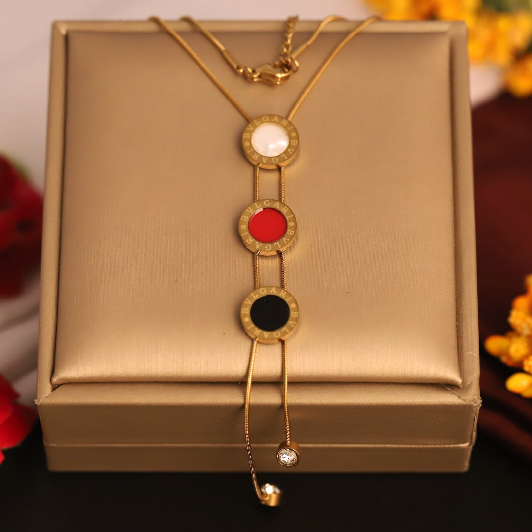 Luxury Tricolor Enamel Medallion Necklace – Anti Tarnish Gold Plated