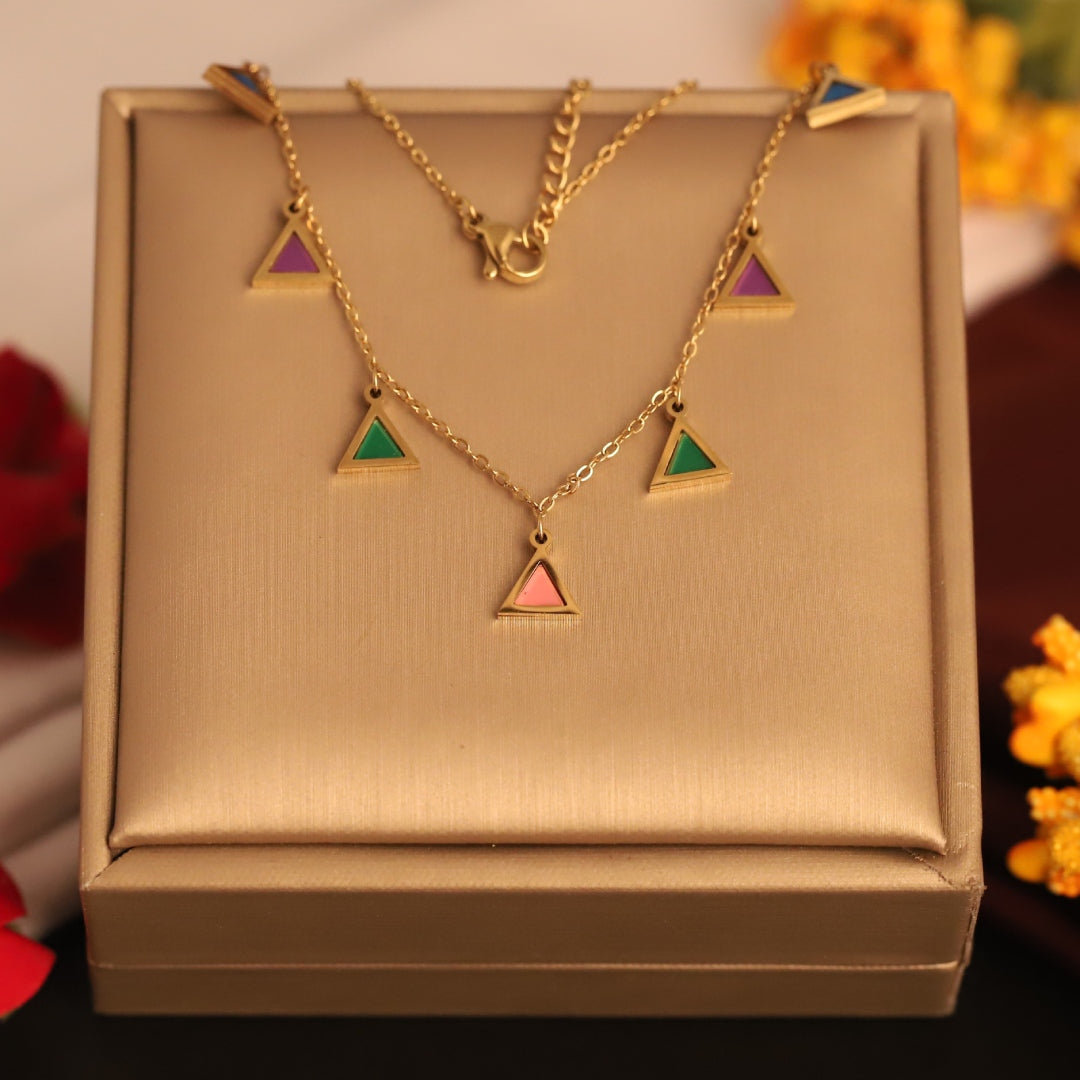 Multicolor Triangle Charm Necklace