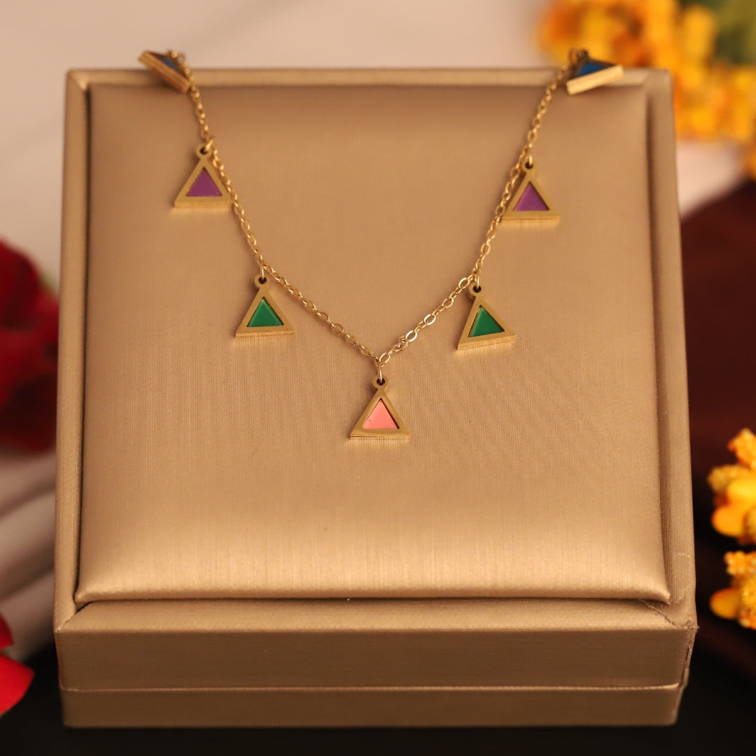 Multicolor Triangle Charm Necklace