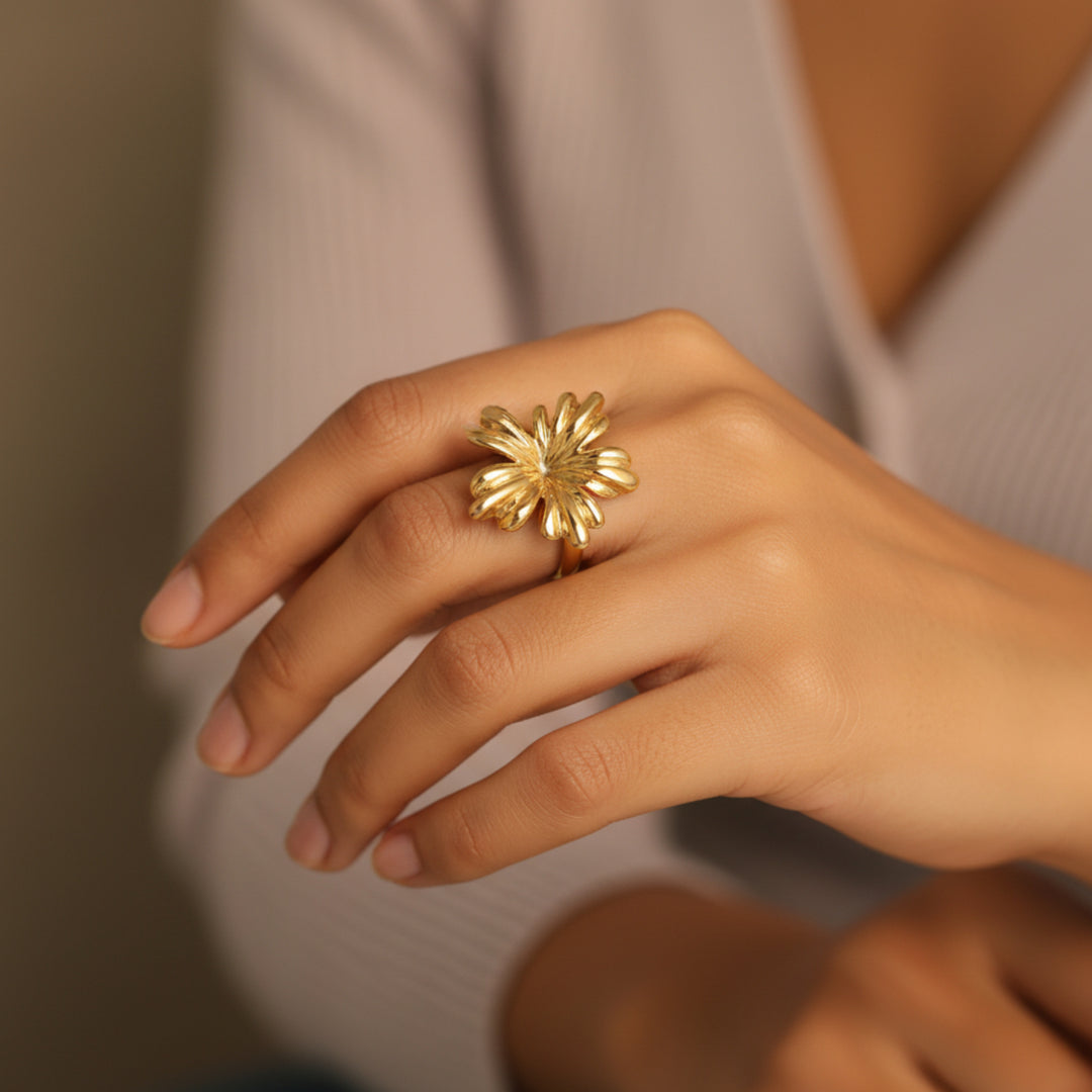 Golden Bloom Floral Statement Ring