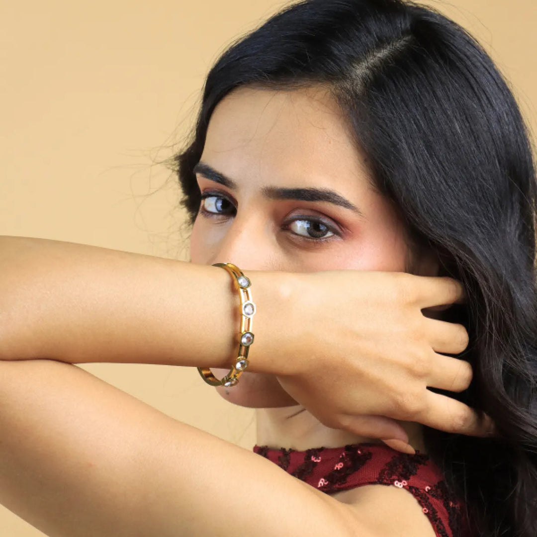 Crystal-Studded Gold Bracelet