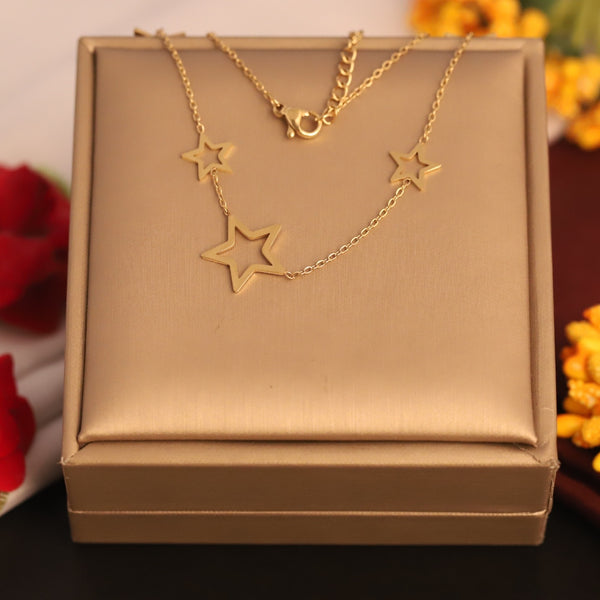 Golden Triple Star Charm Necklace