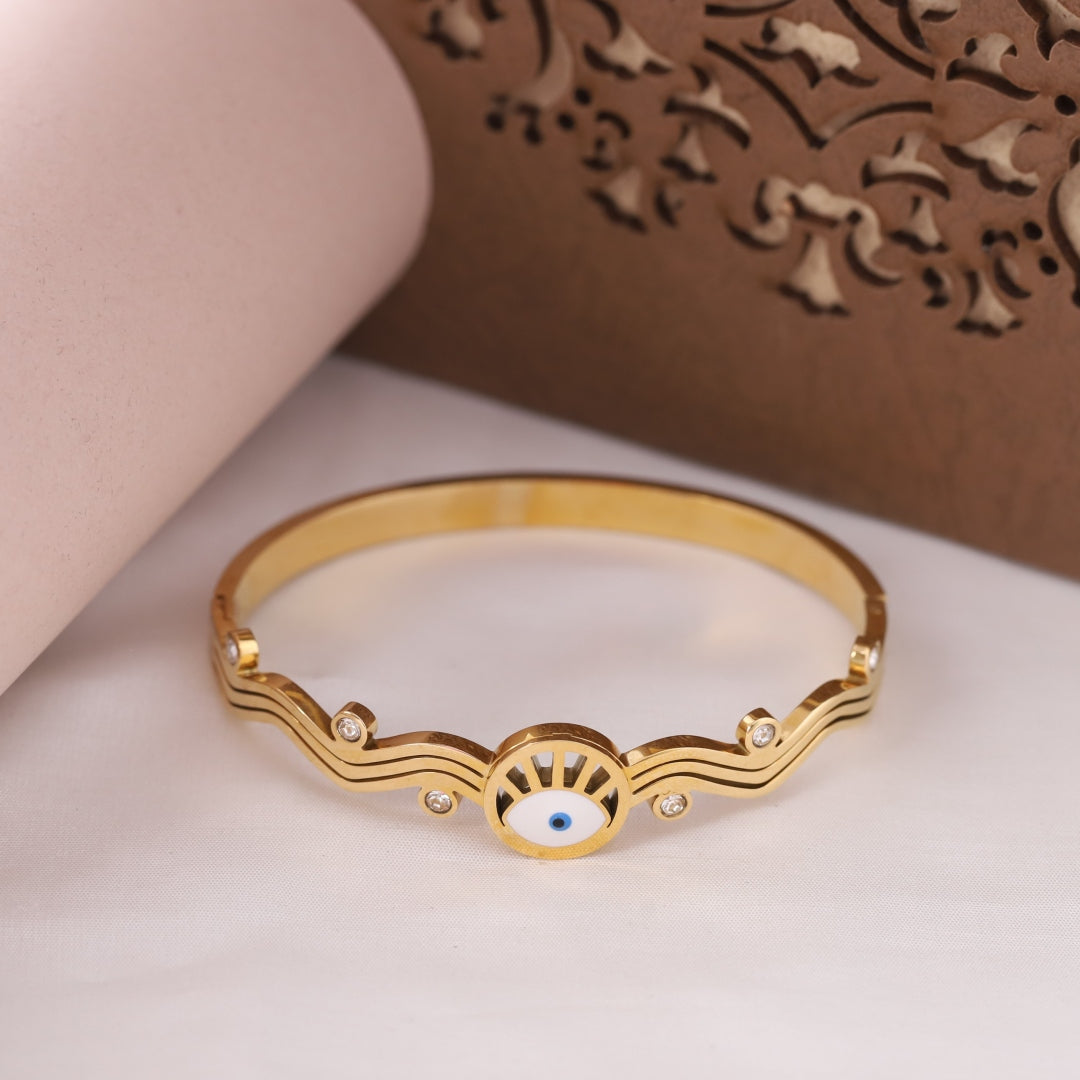 Evil Eye Wave Charm Bangle – Anti Tarnish Gold Plated