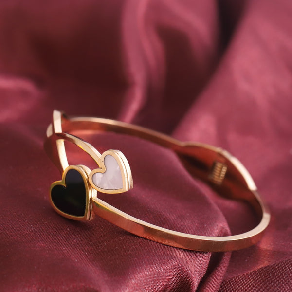 Dual Heart Enamel Bangle – Anti Tarnish Gold Plated