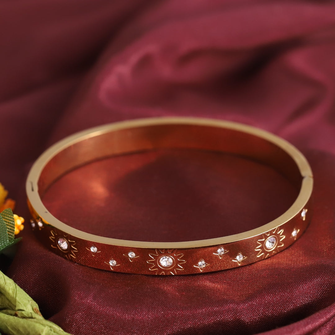 Celestial Sunburst CZ Bangle – Anti Tarnish Gold Plated