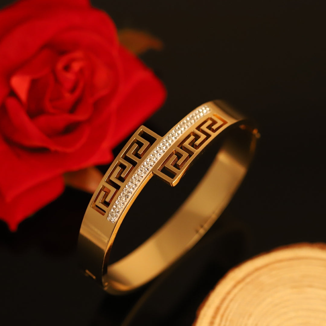 Greek Pattern Luxe CZ Bangle – Anti Tarnish Gold Plated