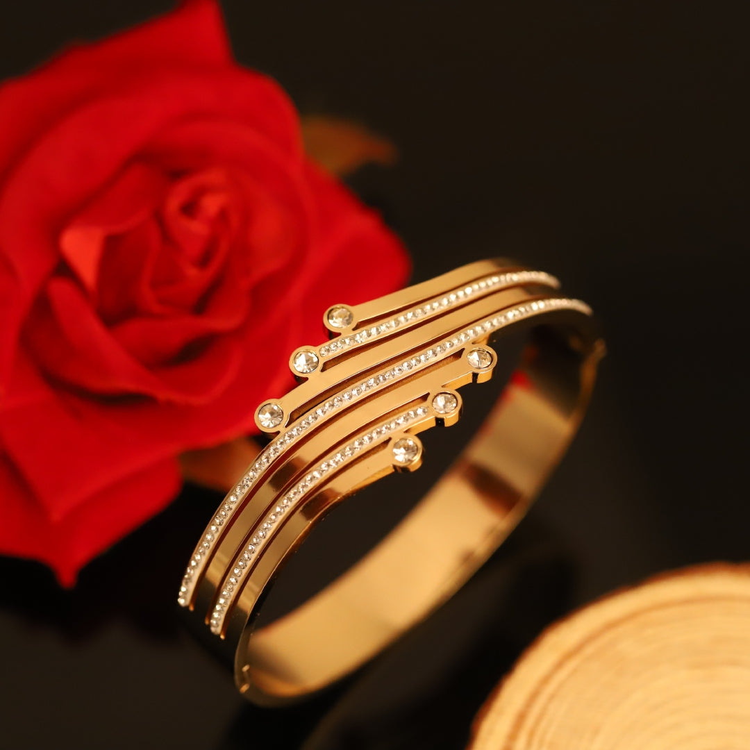 Crystal Wave Layered Bangle – Anti Tarnish Gold Plated