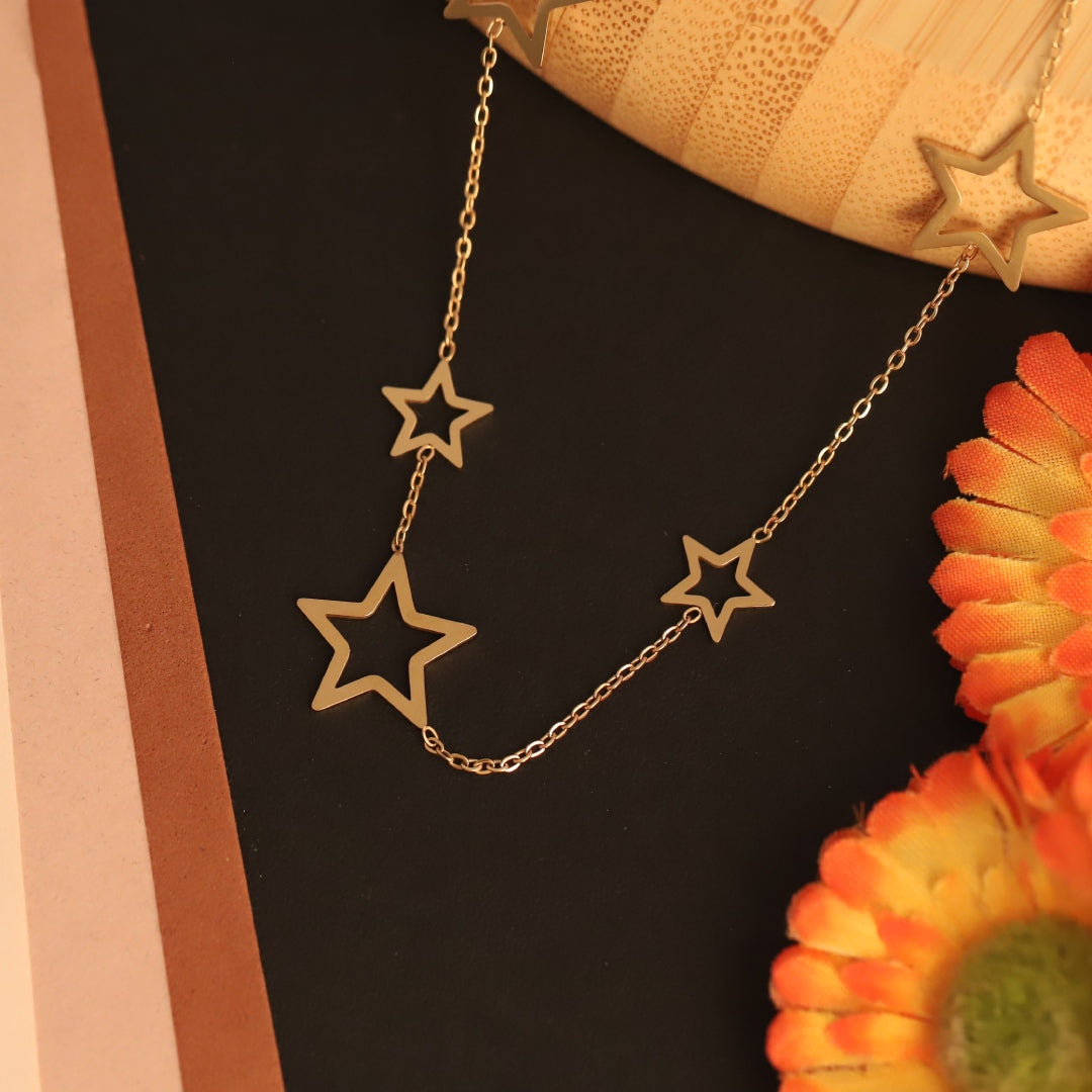 Golden Triple Star Charm Necklace