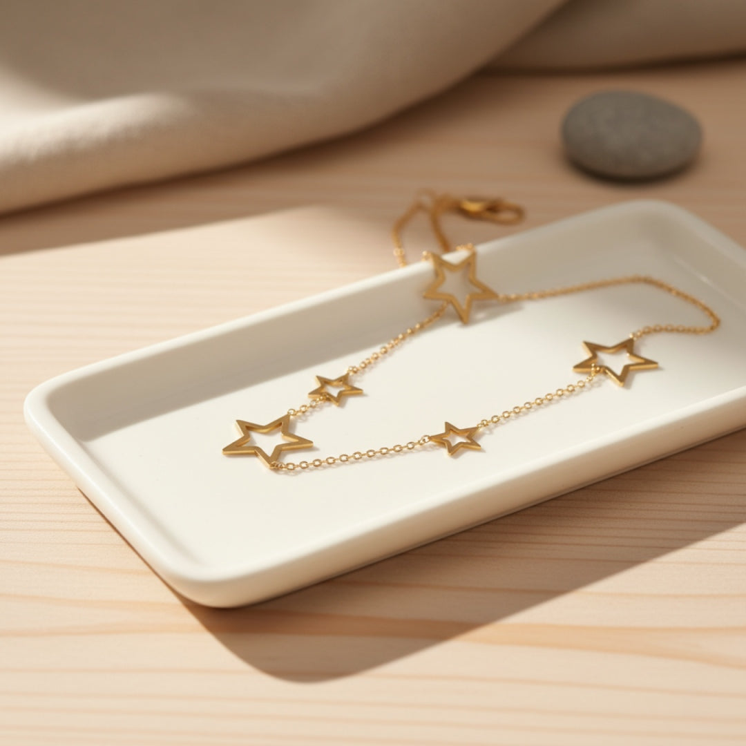 Golden Triple Star Charm Necklace