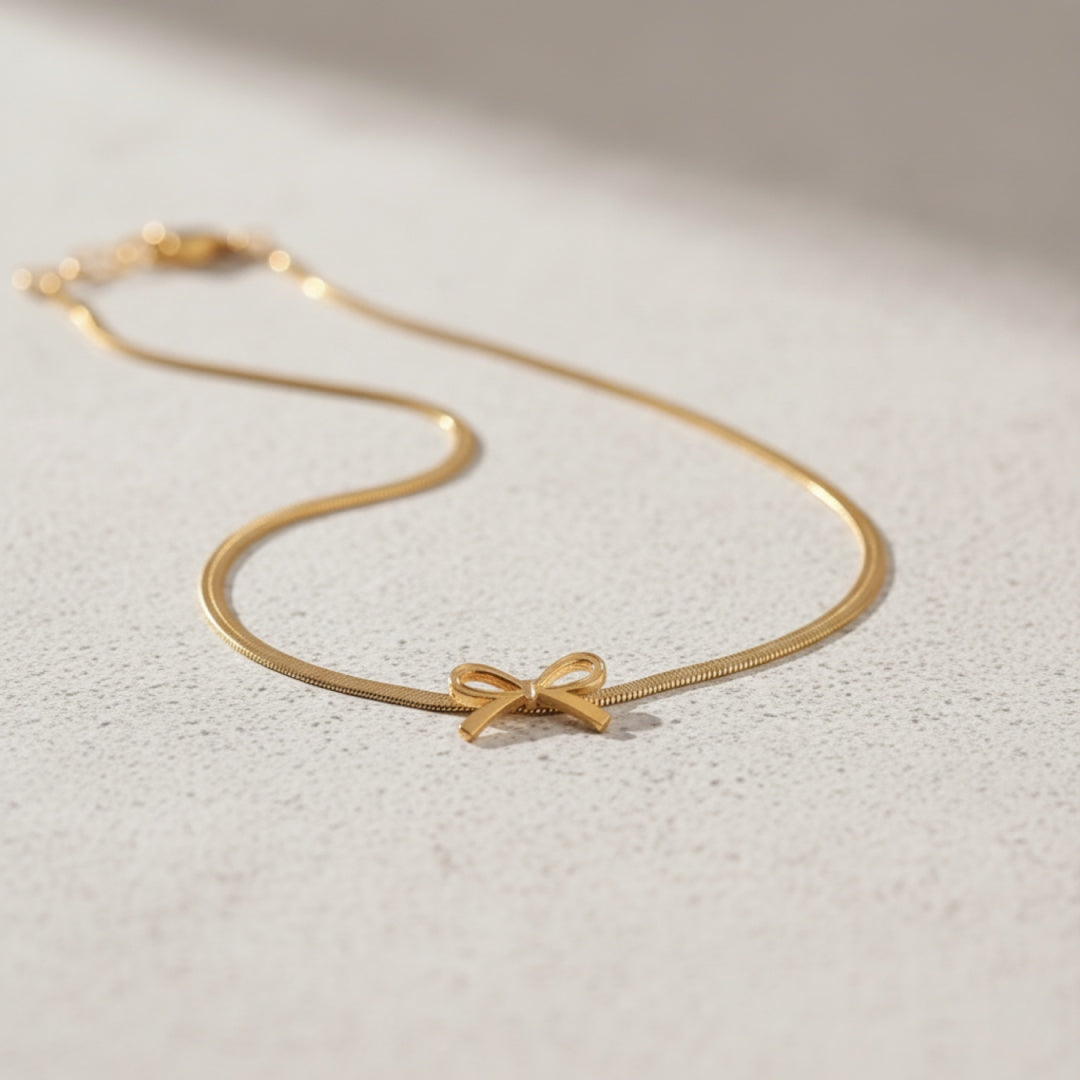 Golden Bow Snake Chain Necklace