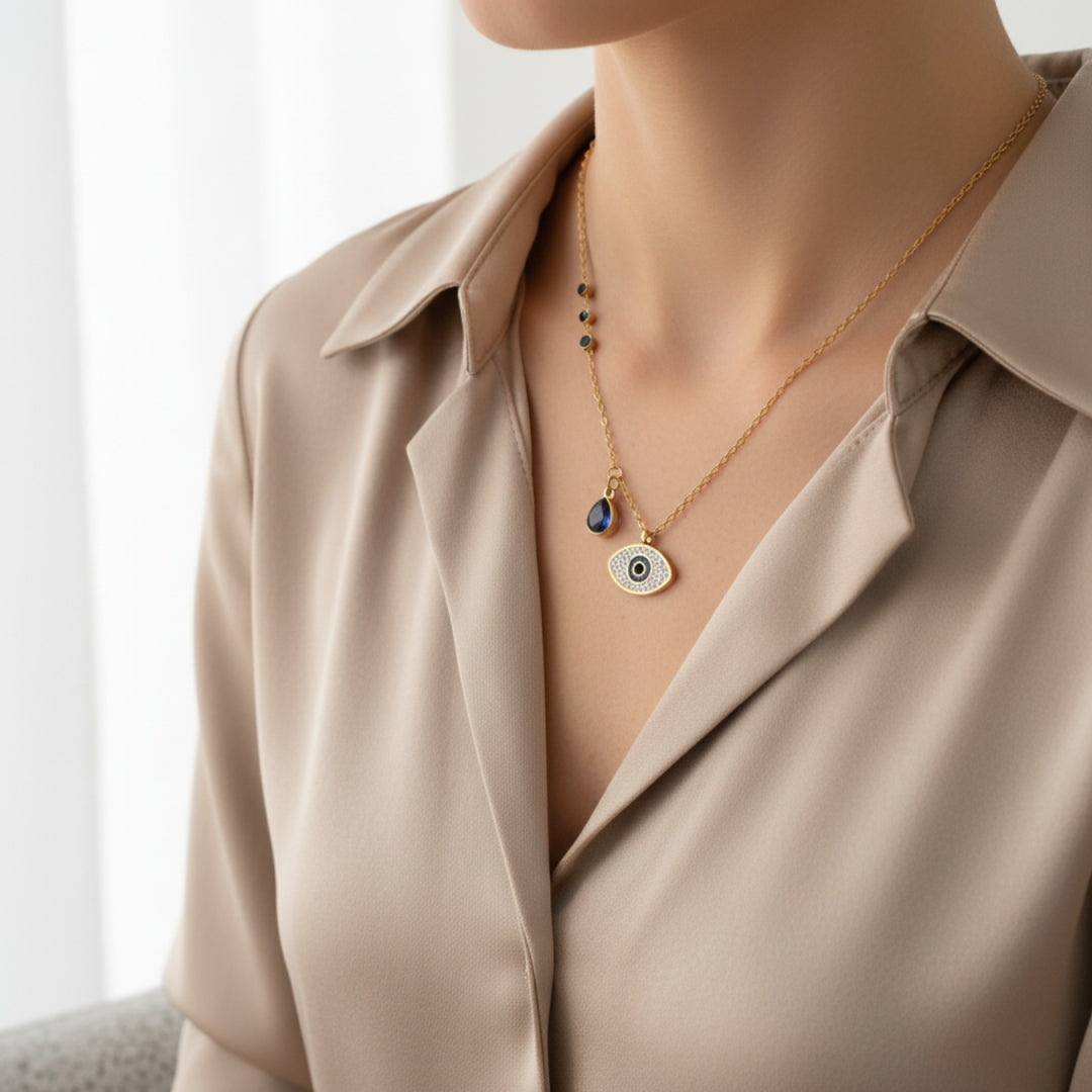Blue Evil Eye Dual Pendant Necklace