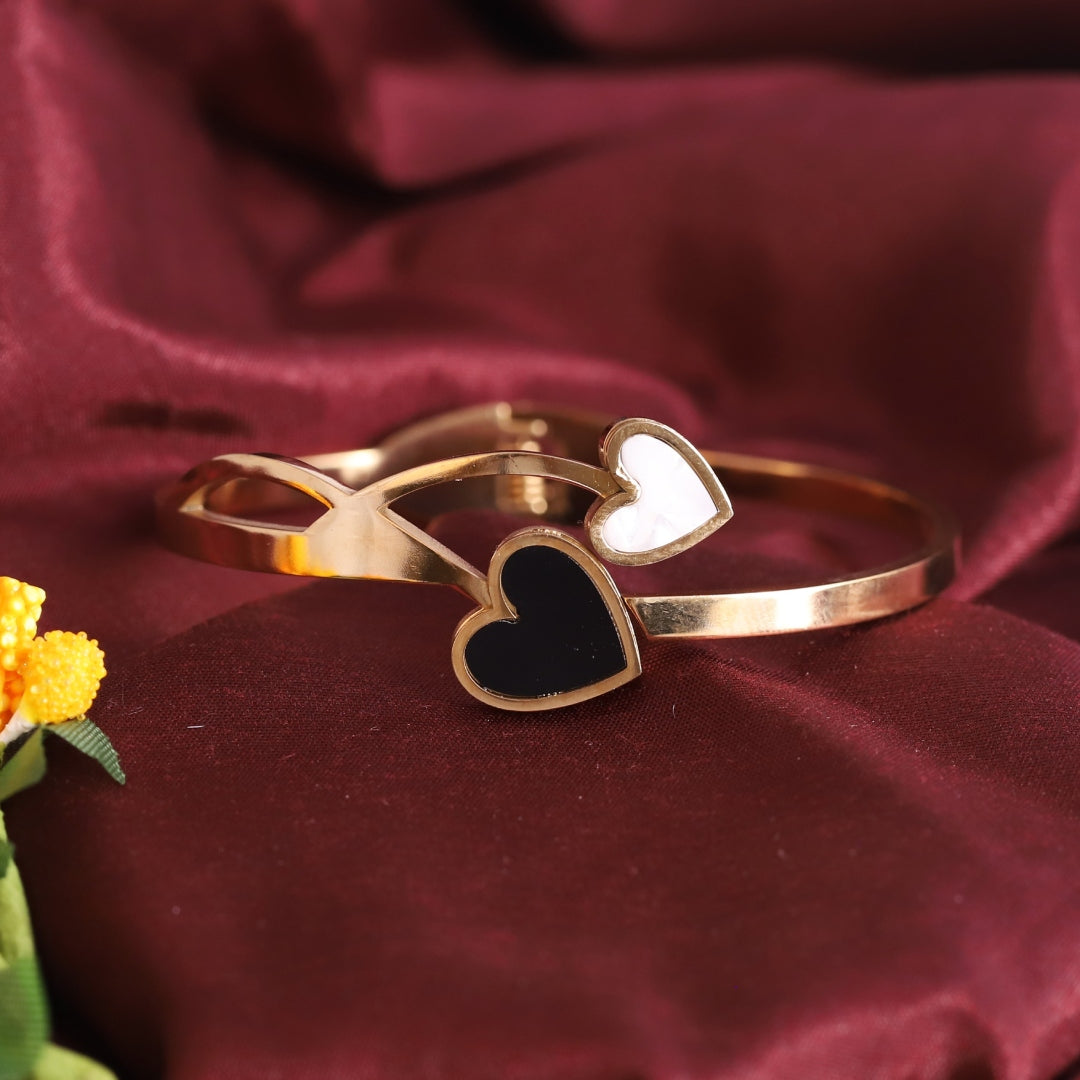 Dual Heart Enamel Bangle – Anti Tarnish Gold Plated