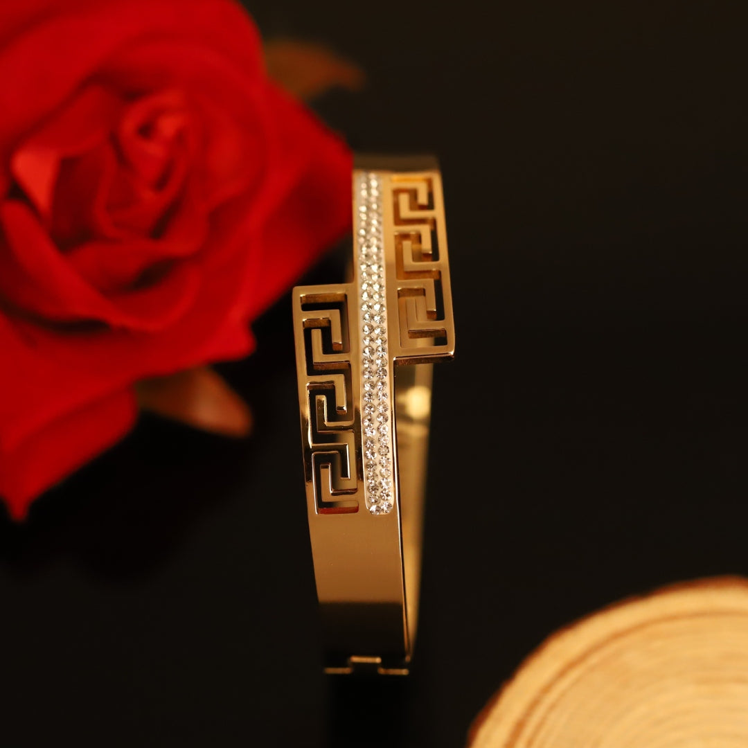 Greek Pattern Luxe CZ Bangle – Anti Tarnish Gold Plated