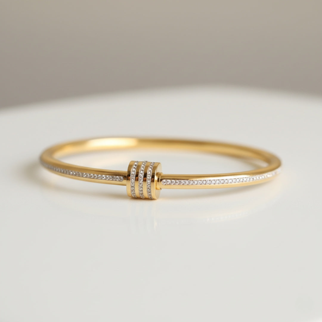 Triple Barrel CZ Minimalist Bangle – Anti Tarnish Gold Plated