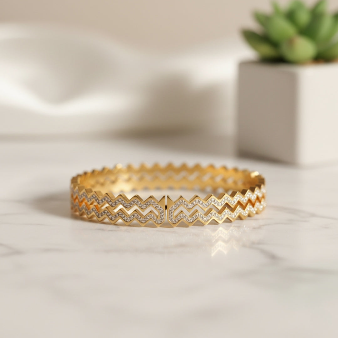 Zig Zag Crystal Luxe Bangle – Anti Tarnish Gold Plated