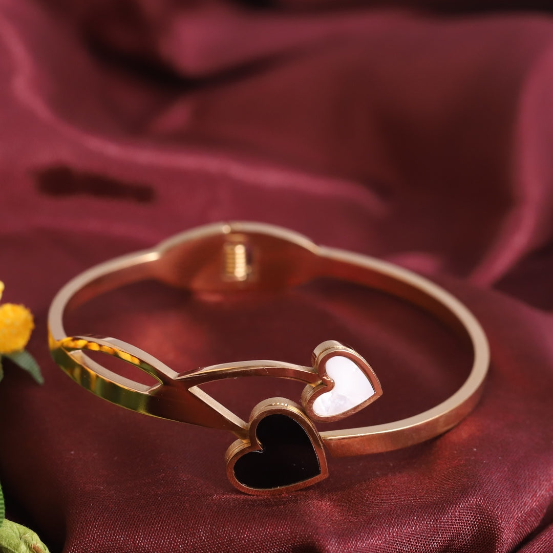 Dual Heart Enamel Bangle – Anti Tarnish Gold Plated