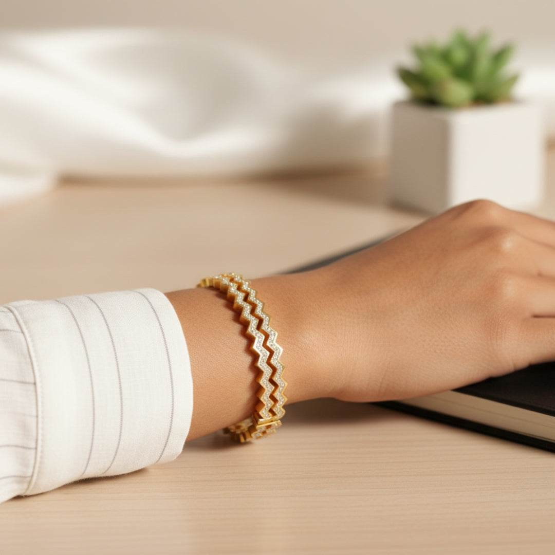 Zig Zag Crystal Luxe Bangle – Anti Tarnish Gold Plated
