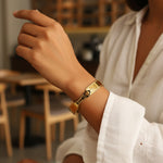 Load image into Gallery viewer, Black Teardrop Luxe Bangle – Anti Tarnish Gold Plated
