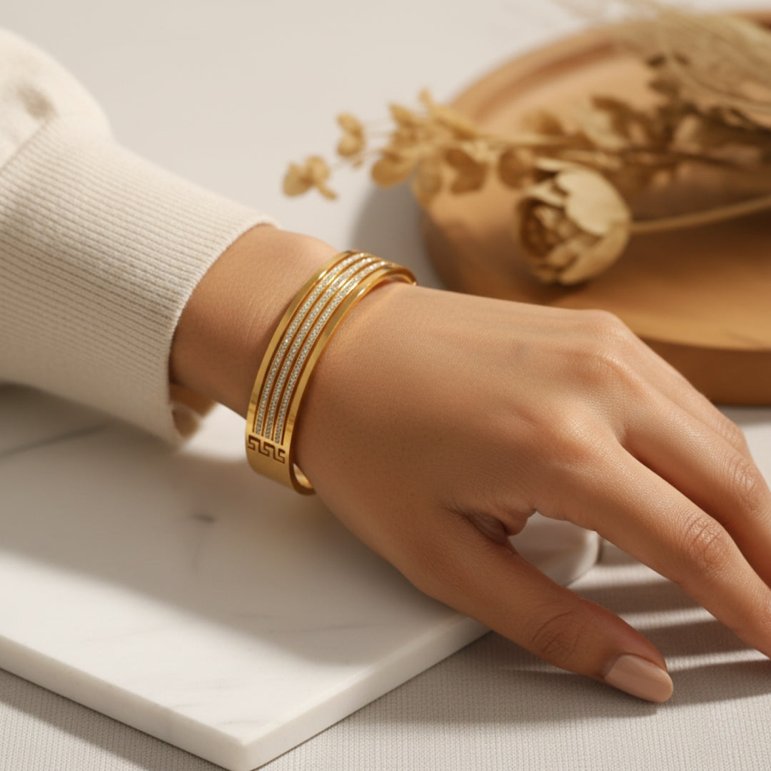Triple Row CZ Elegance Bangle – Anti Tarnish Gold Plated