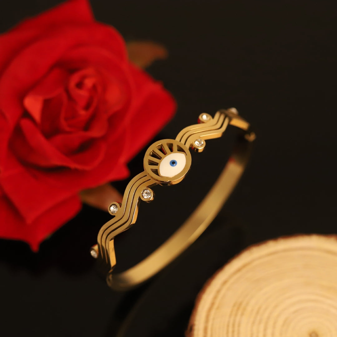 Evil Eye Wave Charm Bangle – Anti Tarnish Gold Plated