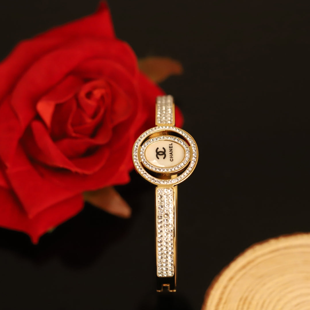 Luxury White Enamel Crystal Bangle – Anti Tarnish Gold Plated