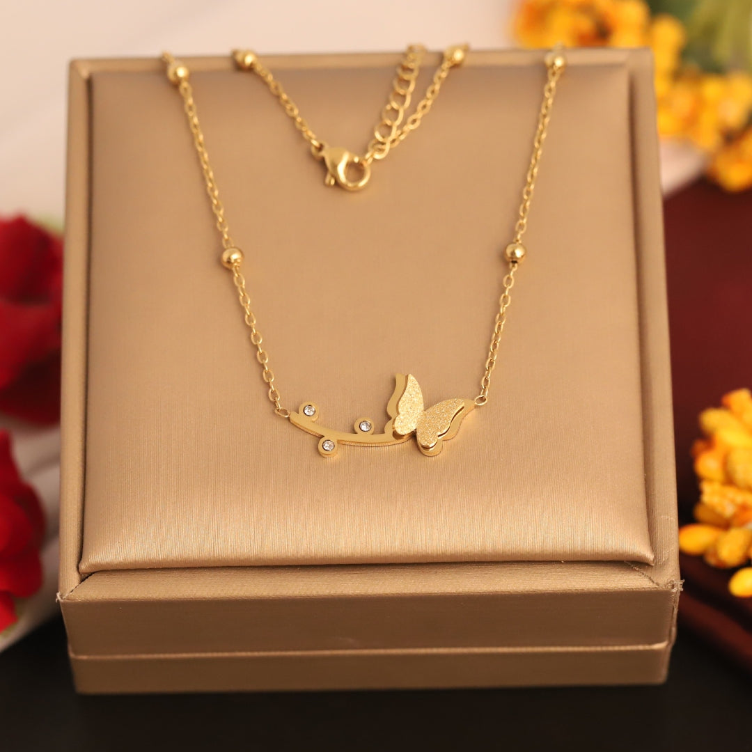 Golden Butterfly Branch Necklace – Anti Tarnish