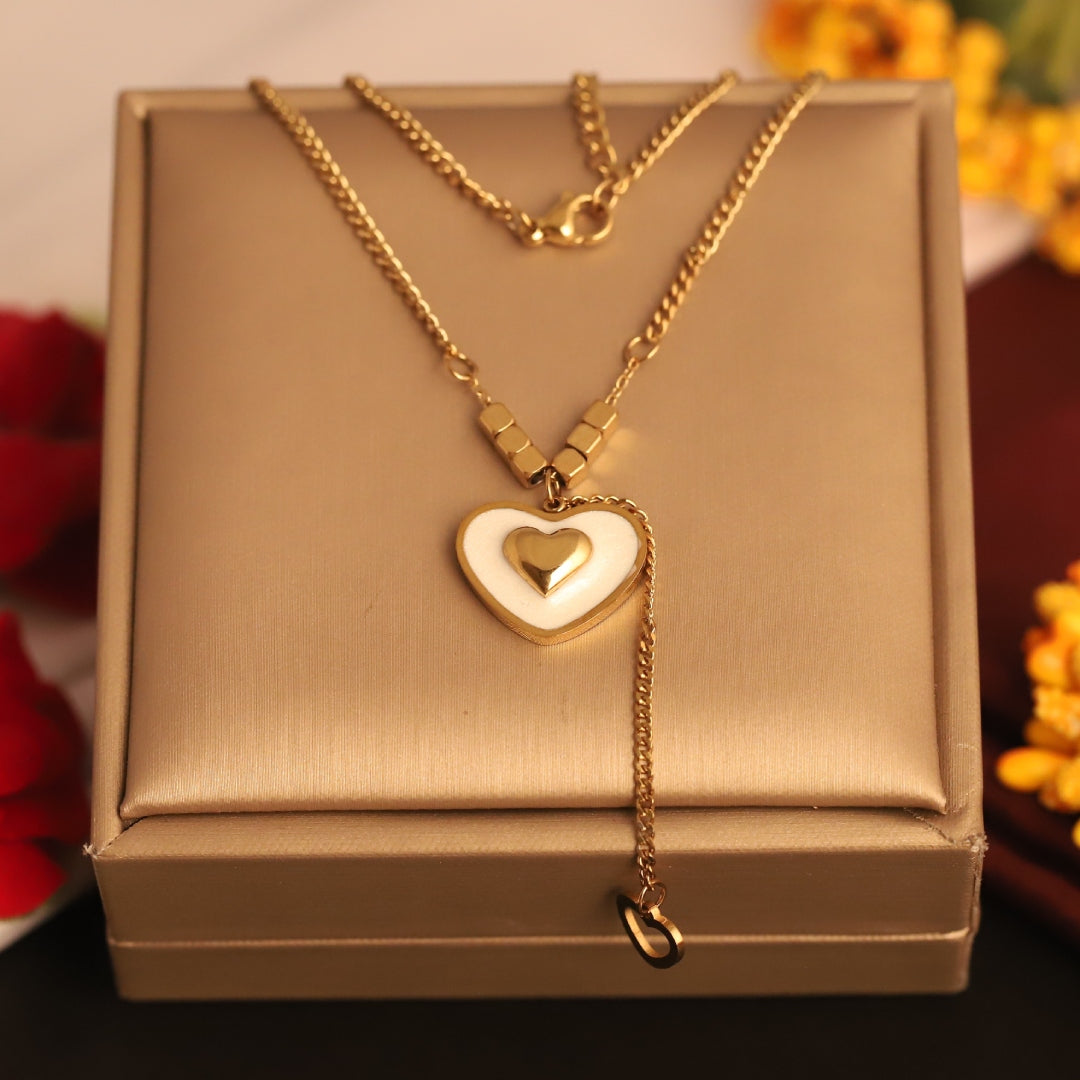 Dual Layer Heart Charm Necklace – Anti-Tarnish Gold