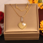 Load image into Gallery viewer, Pearl-Leaf Engraved Heart Pendant Necklace – Anti-Tarnish Gold
